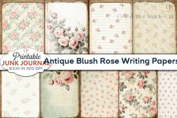 Antique Blush Rose Writing Journal Paper: A Digital Asset for Makers