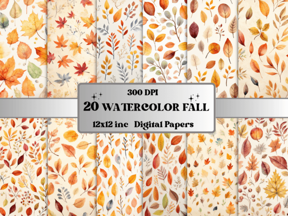 Autumn's Digital Canvas: Watercolor Fall Leaves Paper