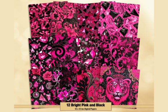 Bright Pink and Black Glam Digital Paper: Elevate Your Creative Projects