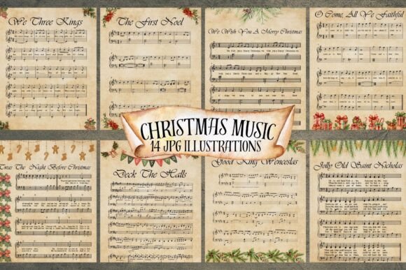 Christmas Music 8.5x11 Digital Paper for Holiday Crafts