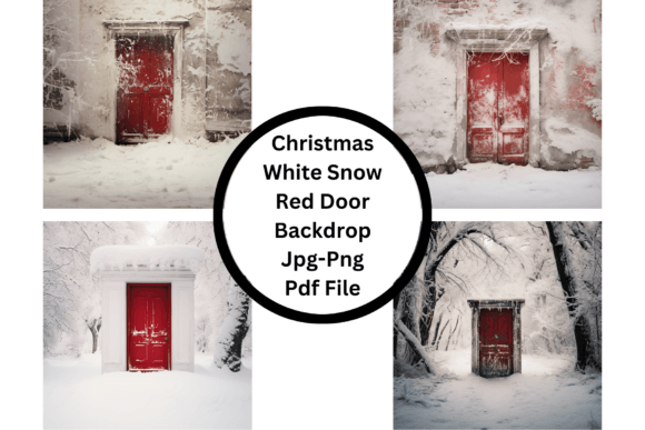 Christmas White Snow Red Door Backdrop: A Festive Scene