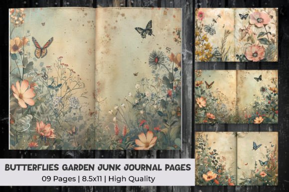 Garden Butterflies Junk Journal Pages