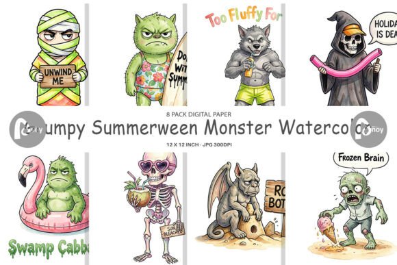 Grumpy Summerween Monster Digital Paper: A Creative Asset for Every Season