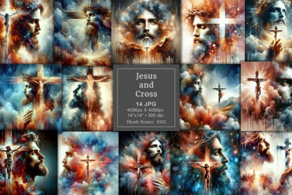 Jesus and Cross Religion Digital Paper for Faith-Based Projects