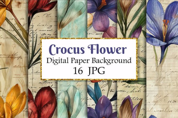 Timeless Elegance: Using Vintage Crocus Flower Digital Paper