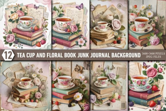 Timeless Tea Cup Floral Book Junk Journal Page Aesthetic