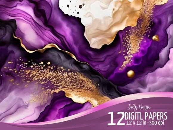 Unleash Creativity with Purple & Black Alcohol Ink Digital Paper