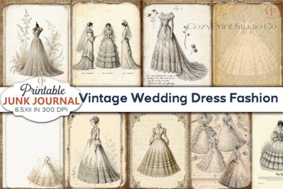Vintage Wedding Dress Fashion Junk Journal Pages